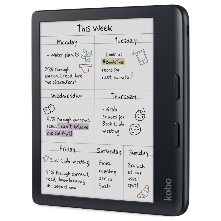 Leitor eletrónico Kobo Libra Colour 7 polegadas 32GB Wi-Fi preto com caneta.