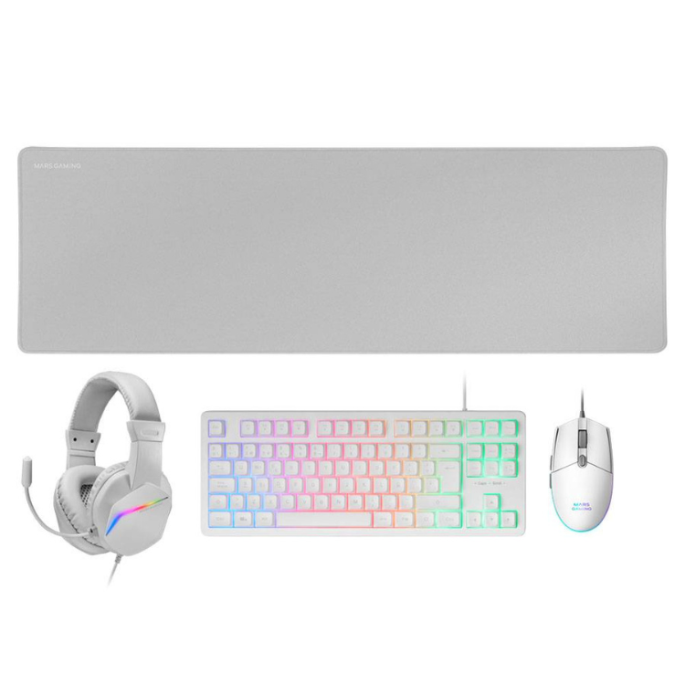 Bundle Mars Gaming MCPRGB3 Teclado+Rato+Headset+Tapete XXL RGB Branco