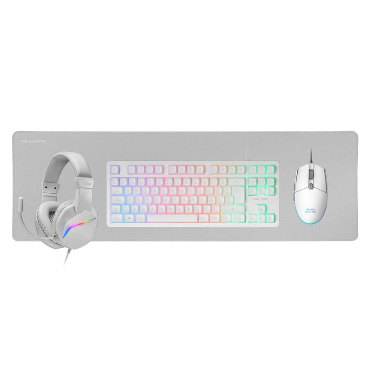 Bundle Mars Gaming MCPRGB3 Teclado+Rato+Headset+Tapete XXL RGB Branco