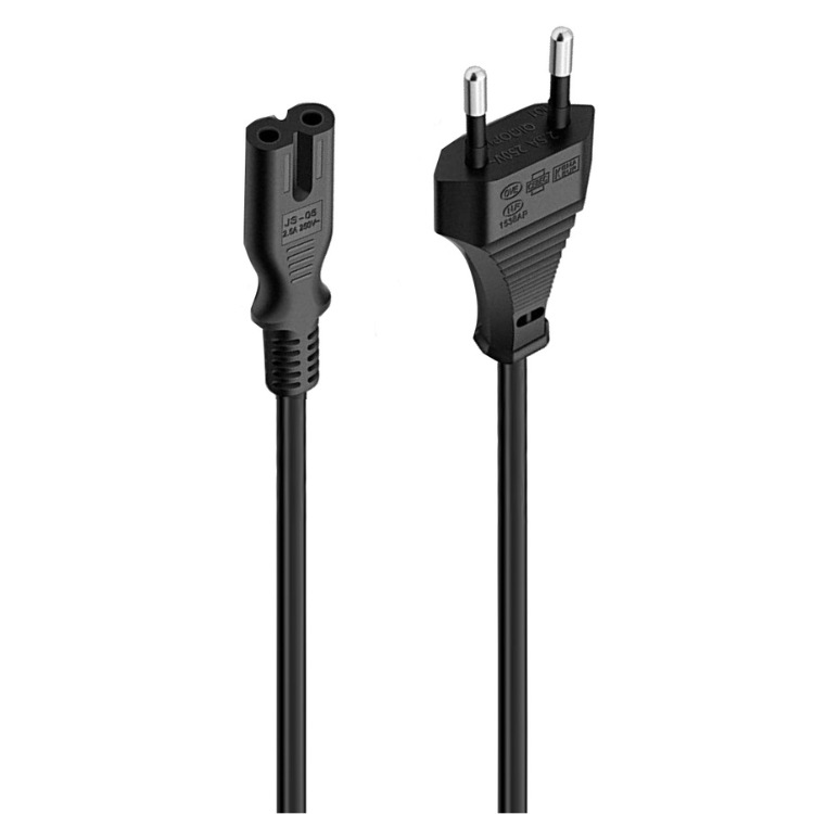 Black Ewent power cord, 1.8m, Schuko plug to IEC C7 socket.