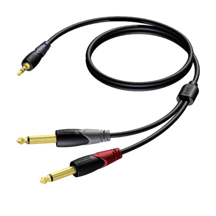 Cabo de Áudio PROCAB Jack 3,5 Stereo Macho / 2x 6,3 Jack Mono Macho CLA713/1.5 1,5m