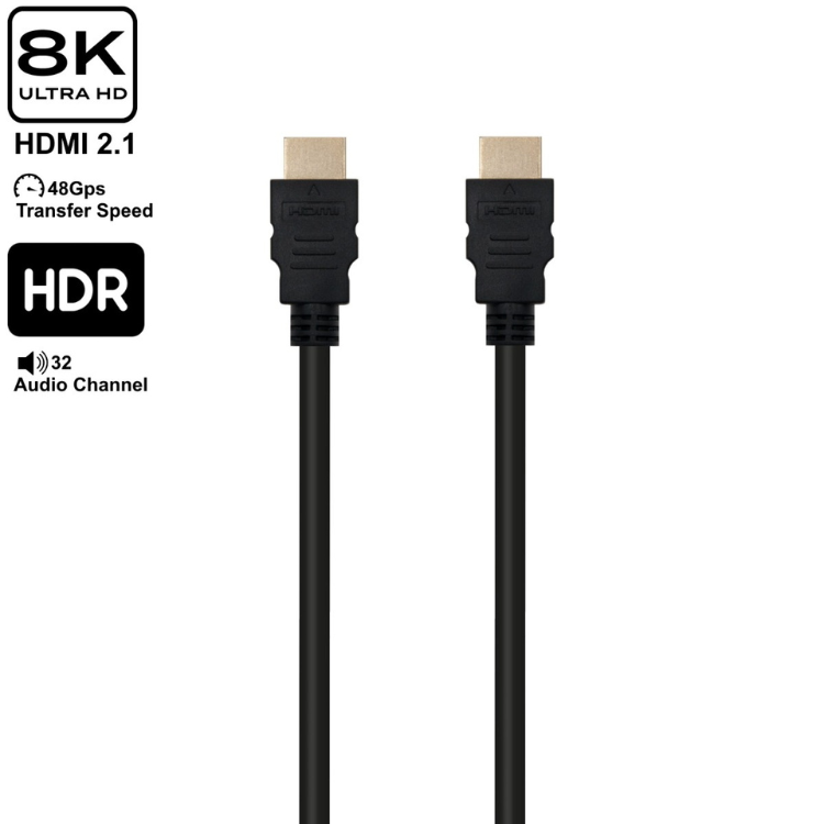 Black Ewent HDMI 2.1 cable, 3m, gold connectors, 8K, Ethernet.