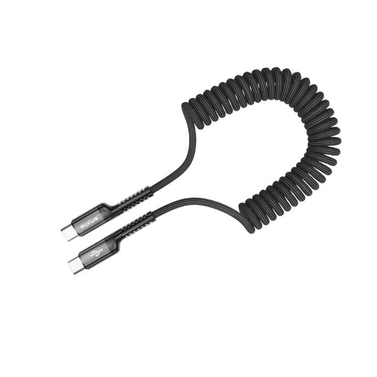 Cabo Rixus retrátil preto com conector Type-C em ambos os lados.