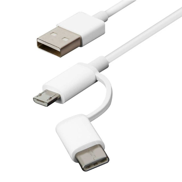 Cabo de Dados Xiaomi Charging 2/1 Micro-USB / USB-C p/ USB 30cm Branco
