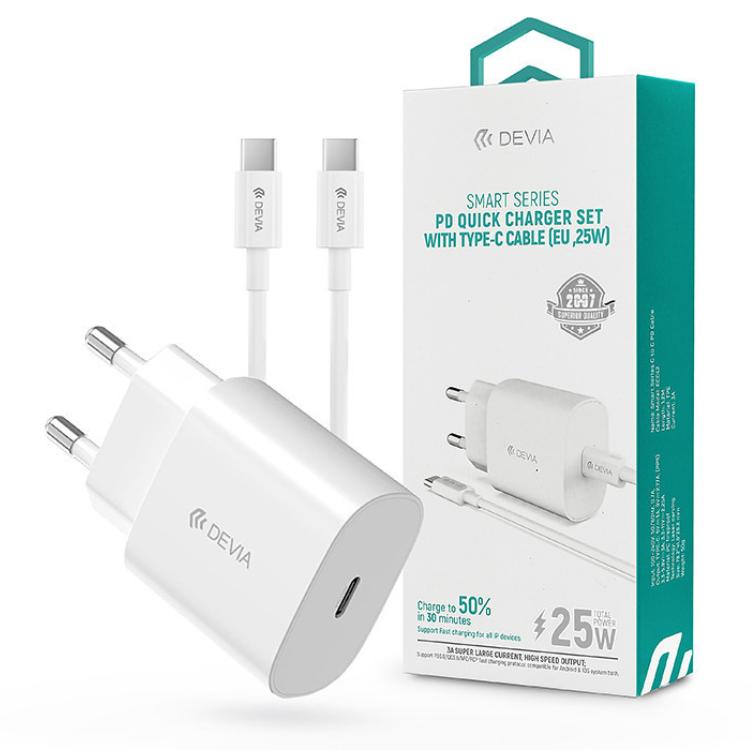Carregador Devia Smart PD 25W Type-C + Type-C