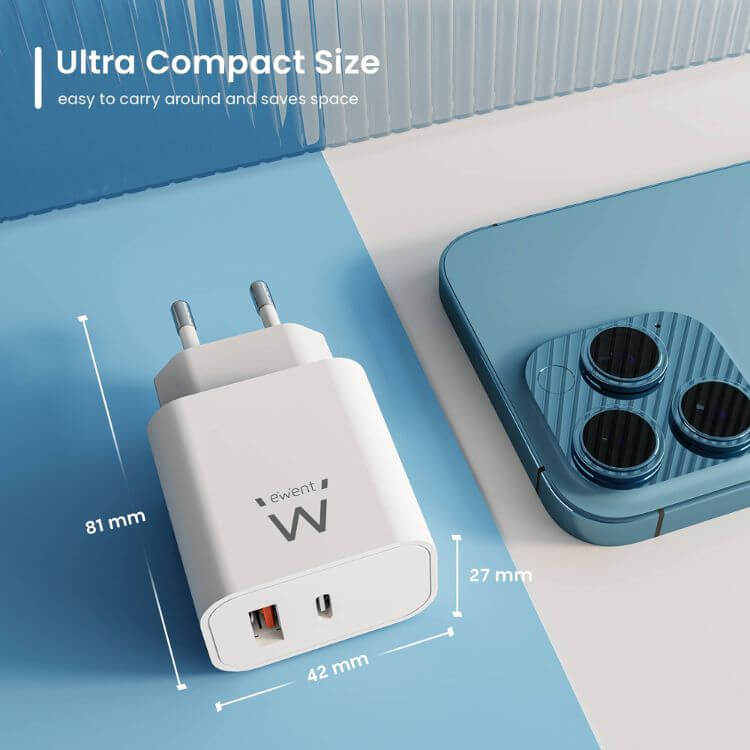 Carregador Ewent EW1318 20W 1 USB-C + 1 USB-A Branco
