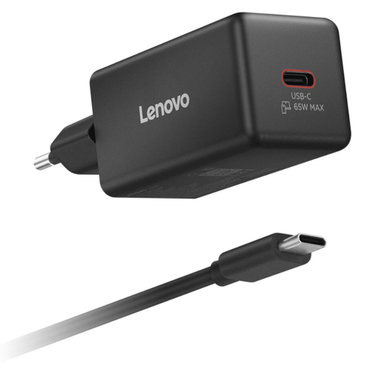 Carregador Lenovo Mini USB-C 65W GaN + Cabo USB-C 2m Preto