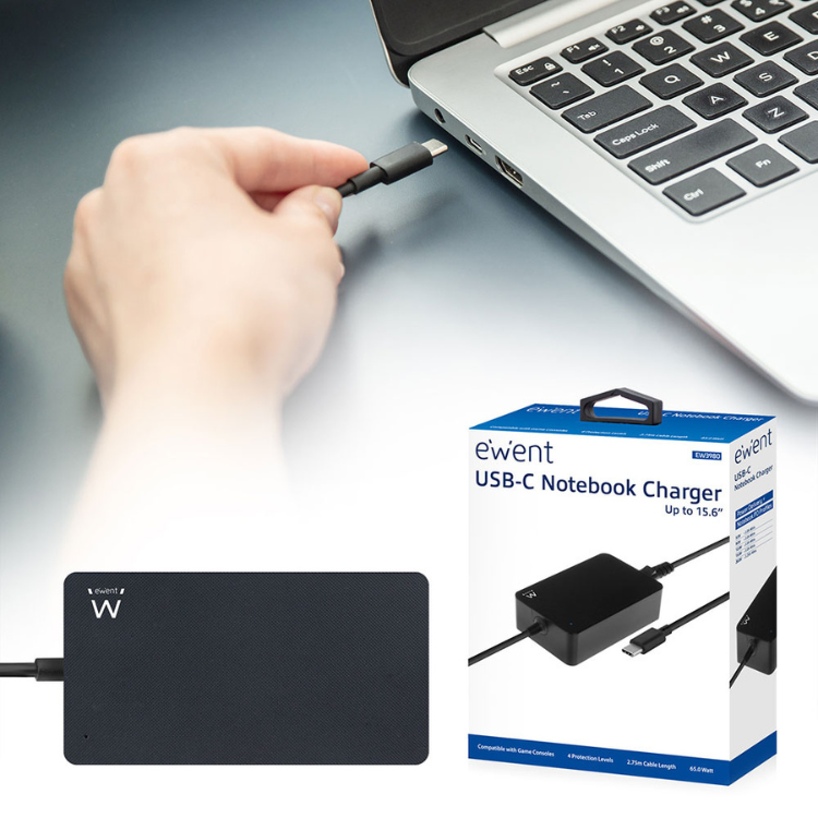 Carregador de Portátil Ewent USB-C65W Preto