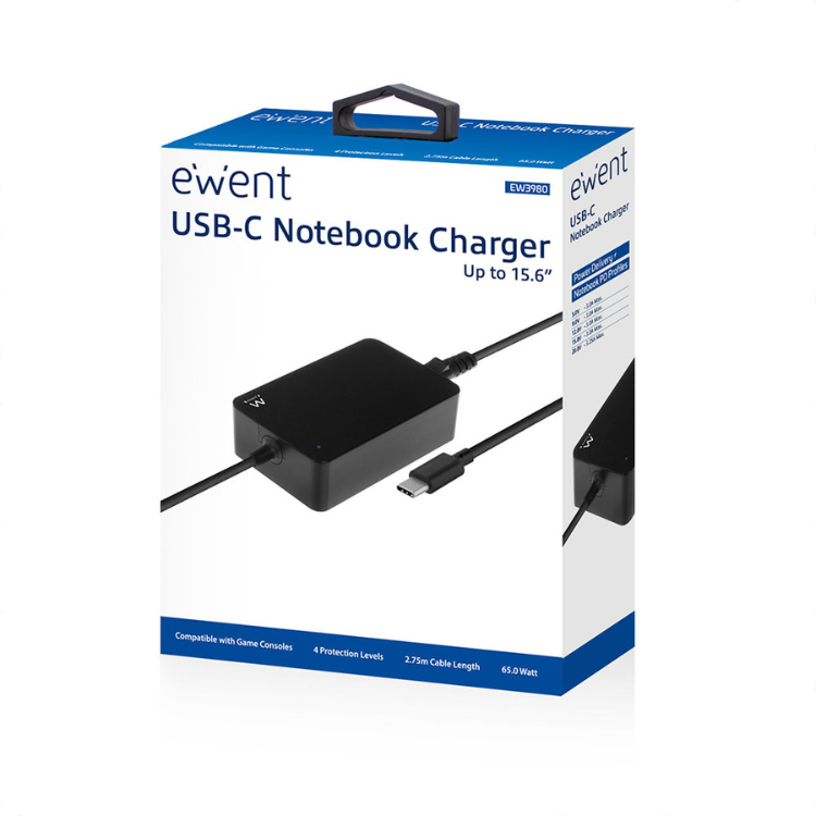 Carregador de Portátil Ewent USB-C65W Preto