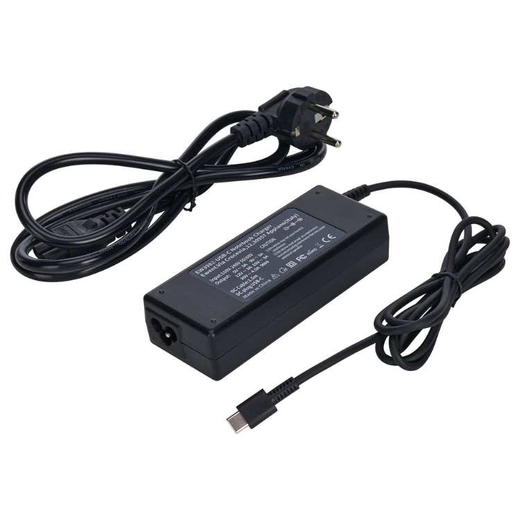 Black Ewent 90W USB-C laptop charger with power cord and cable.