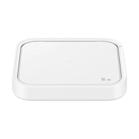 Carregador wireless Samsung Fast Charger 15W branco retangular com bordas arredondadas.