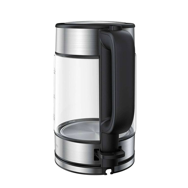 Xiaomi Mi Electric Glass Kettle, black and silver, clear glass body.