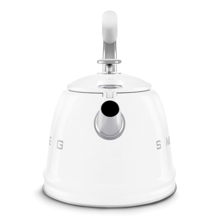 White Smeg kettle with silver accents and handle, 2.3L, Anni 50 design