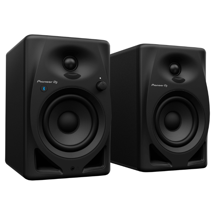 Two black Pioneer DJ DM-40D Bluetooth speakers, 4-inch, pair.
