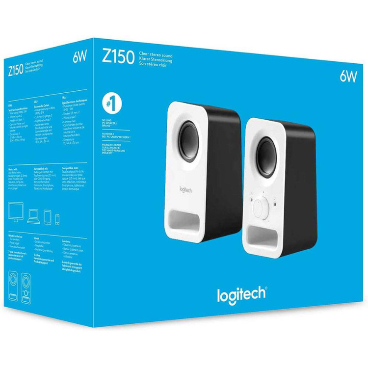 Colunas Logitech Z150 Compact Stereo 2.0 6W Peak / 3W RMS Branco