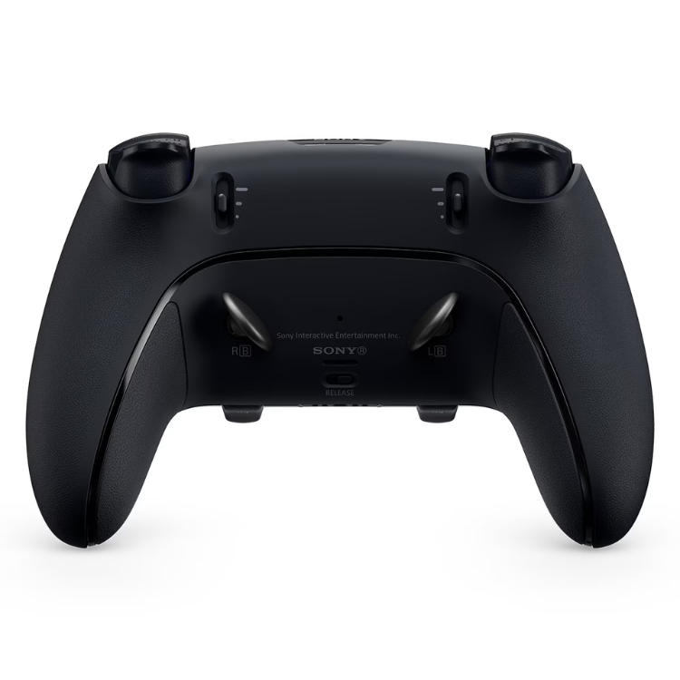 Black Sony PS5 DualSense Edge wireless controller, rear view.