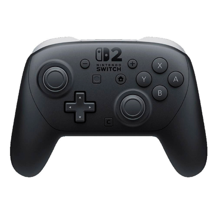 Black Nintendo Switch 2 Pro Controller gamepad with directional pad, face buttons, and joysticks.