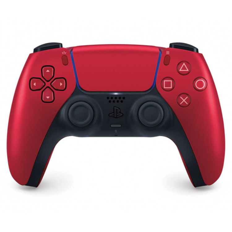 Red Sony PS5 DualSense wireless controller, front view.