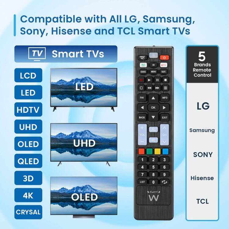 Comando Universal Ewent EW1577 p/ TV LG/Samsung/Sony/Hisense/TCL