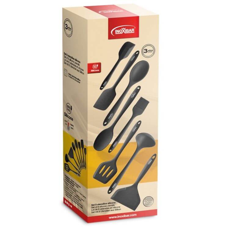 Conjunto de Utensílios de Cozinha Inoxibar 8 Peças Silicone Preto