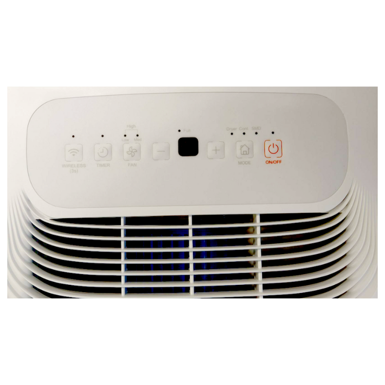 Midea MDDF-20DEN7-QA3 dehumidifier control panel, white, with buttons and vents.