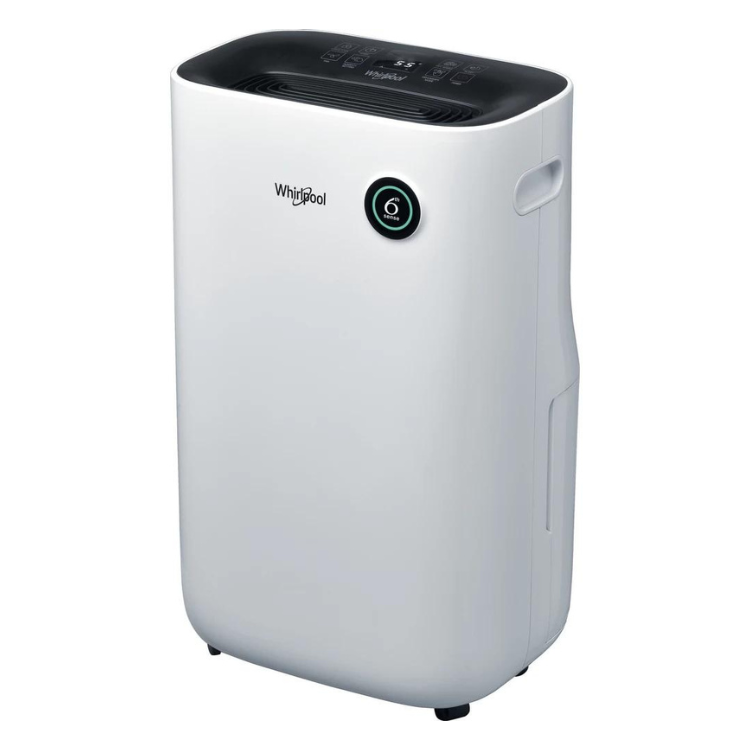 White Whirlpool dehumidifier, 20L, with black top and control panel.