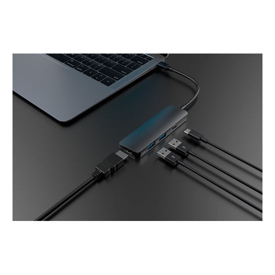 Adaptador Devia Leopard USB-C p/ HDMI/2xUSB/PD Cinzento