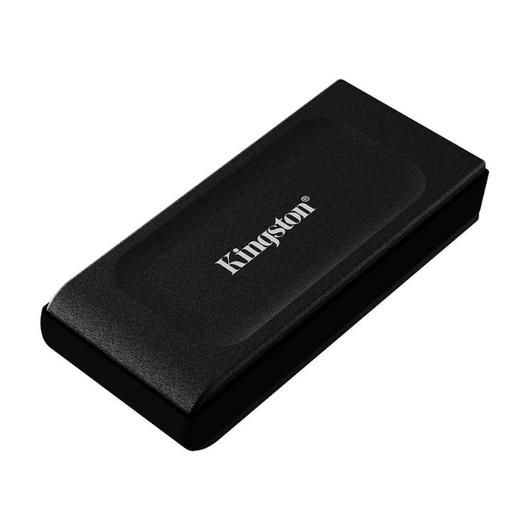 Kingston XS1000 1TB black external SSD, rectangular with white logo.