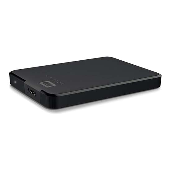 Black WD Elements portable hard drive, 2.5 inch, USB 3.0, rectangular shape.