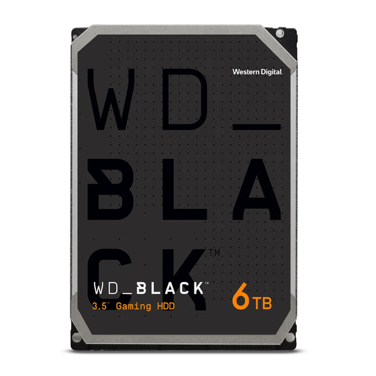 Western Digital WD_BLACK 6TB 3.5" Gaming HDD, black with silver trim.