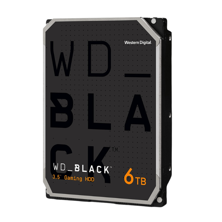 Western Digital WD_BLACK 6TB 3.5" gaming HDD, black with silver trim.