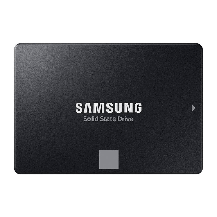 Samsung 870 EVO 1TB black SSD, rectangular with white logo.
