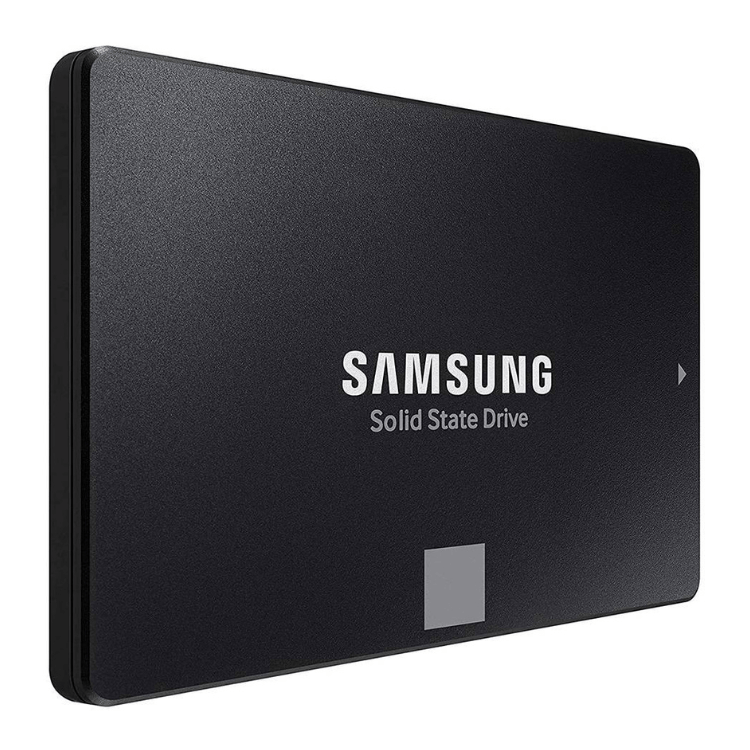 Samsung 870 EVO 1TB black SSD, angled view.