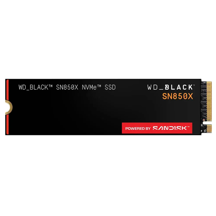 WD Black SN850X NVMe SSD, 1TB, black, M.2 2280, SanDisk logo.