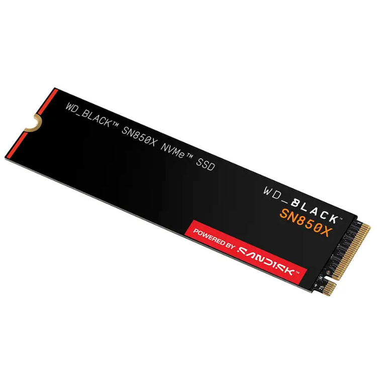 WD Black SN850X 1TB NVMe SSD, black, M.2 2280, gold pins.