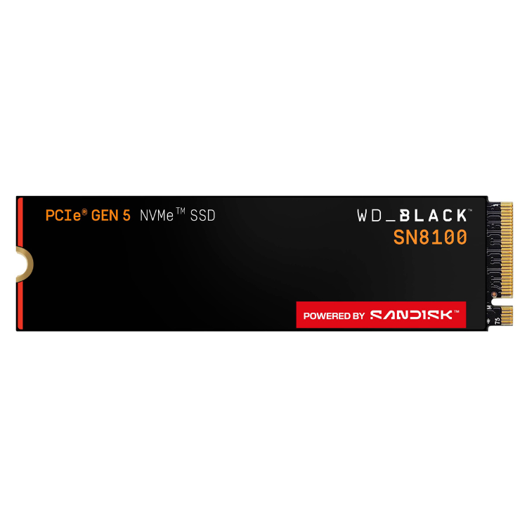 WD Black SN8100 1TB NVMe SSD, black, gold pins, PCIe Gen 5.