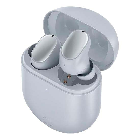 Auriculares Bluetooth Xiaomi Redmi Buds 3 Pro cinzentos em estojo de carregamento.