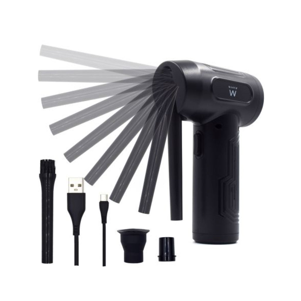 Black electric dusting spray gun, Ewent, with attachments and cables.