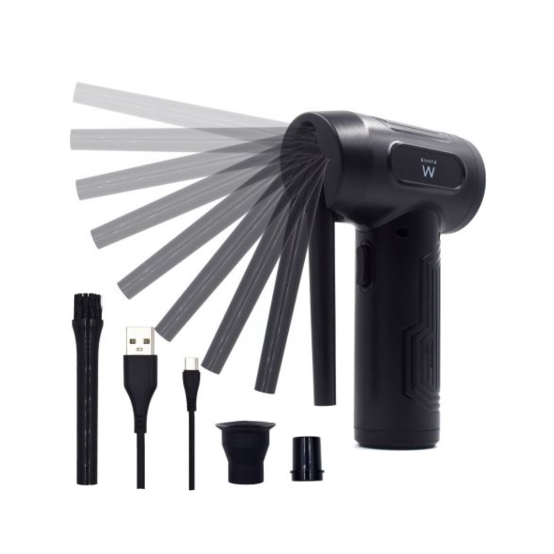 Black electric dusting spray gun, Ewent, with attachments and cables.