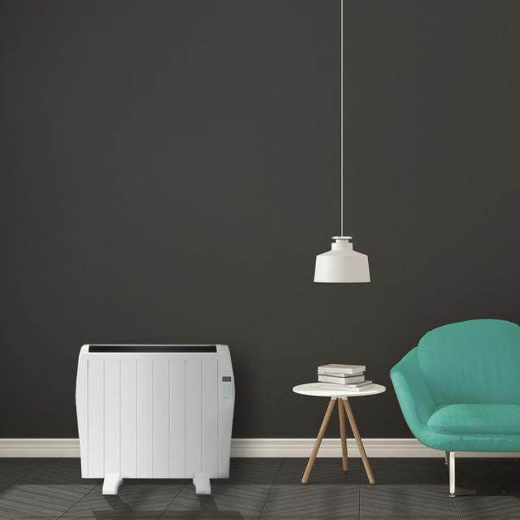 White Cecotec Ready Warm 1800 Thermal Connected heater, 1200W, on dark floor.