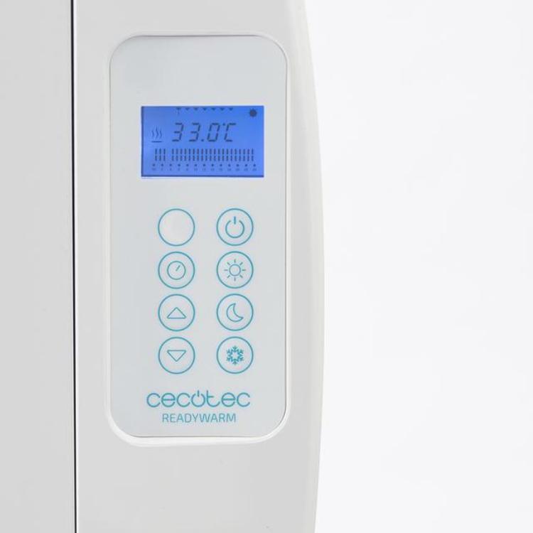 Cecotec Ready Warm digital thermostat, white, 33.0°C display.