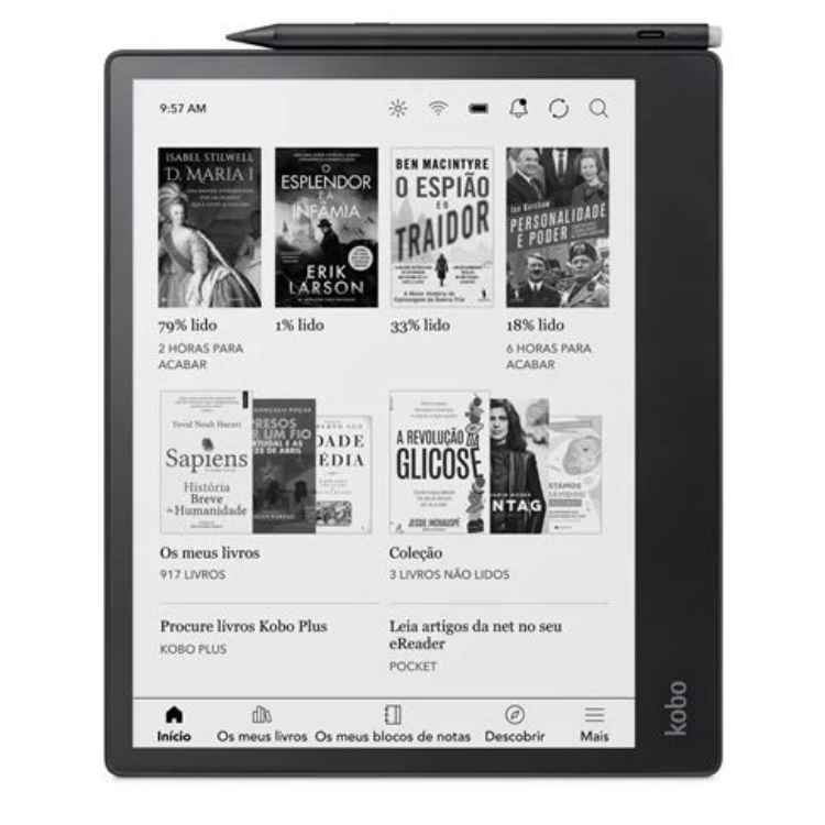 Leitor de e-books Kobo Elipsa 2E 8" 32GB Wi-Fi preto com caneta Kobo Stylus 2.