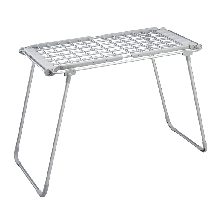 Estendal de Roupa Elétrico Jocel, suporte de metal cinzento com grelha para secagem de roupas.