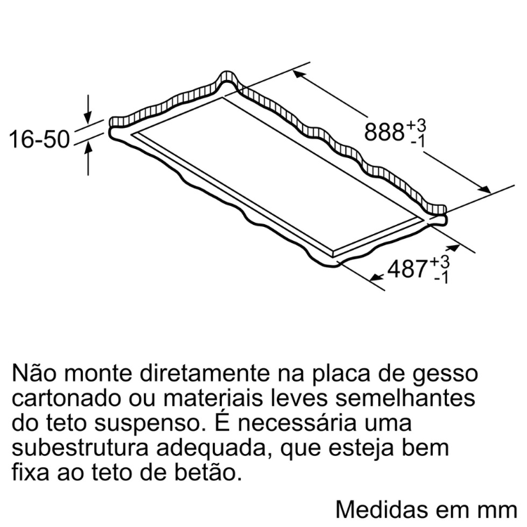 Exaustor de teto Bosch DRC99PS20, dimensões 888x487mm, instalação embutida.