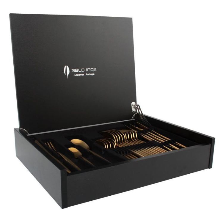 Faqueiro NOMO 24 peças Titanium Mate Dourado c/ Estojo