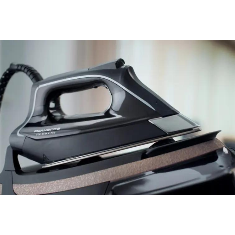 Black Rowenta Eco Steam Pro iron with silver accents