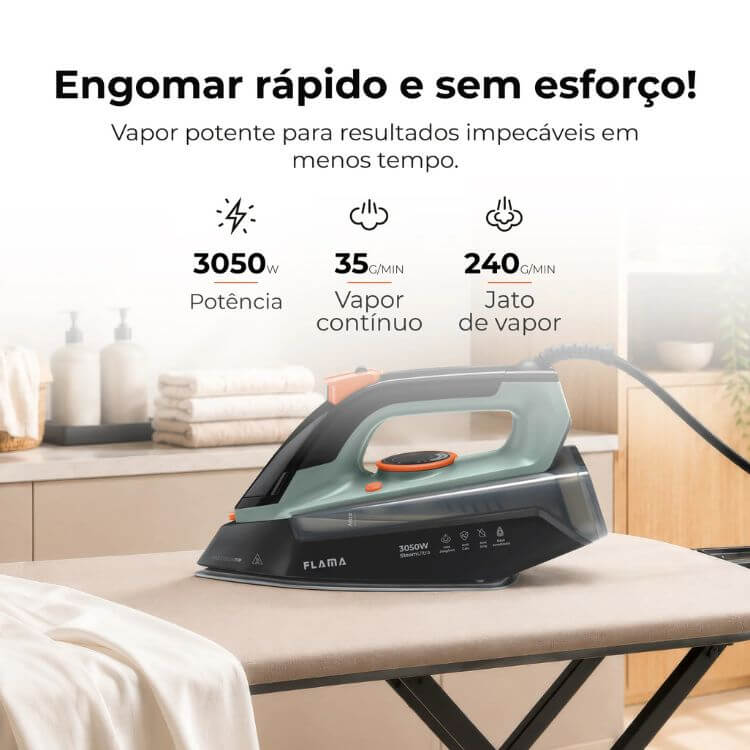 Ferro a Vapor Flama 5397FL SteamUltra AnodizedPlate 3050W Verde