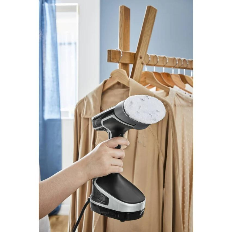 Rowenta vertical steam iron, black and silver, 2000W, handheld garment steamer.