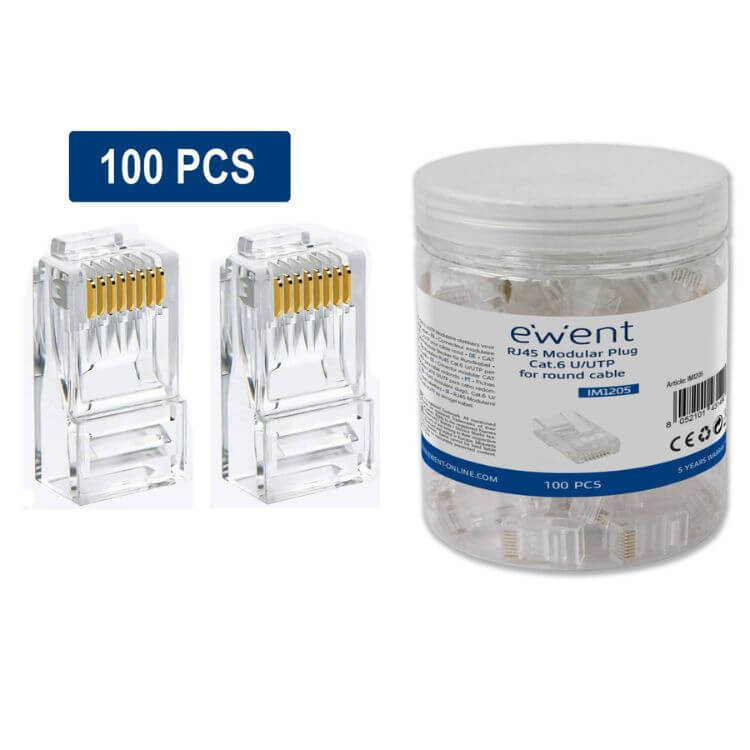 Fichas RJ45 Ewent IM1205 Modulares Cat.6 U/UTP Transparentes 100un.