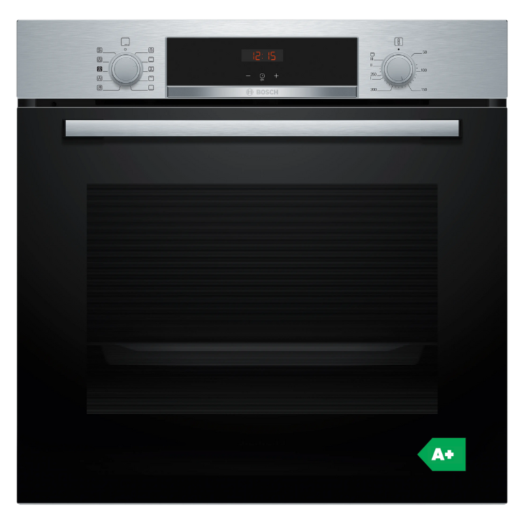 Forno Hidrolítico de Encastre Bosch Serie 4 preto, 71L, A+, comandos cromados e display digital.